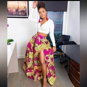 Colorful pink and yellow African print maxi skirt